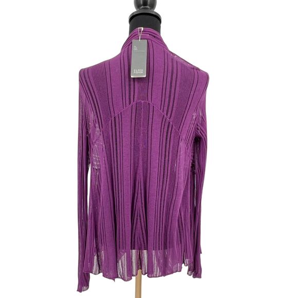 New Eileen‎ Fisher Draped Front Cardigan Cotton Purple Lilac  Small - Picture 2 of 6
